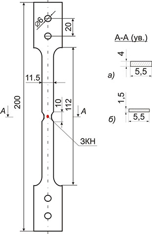 The shape and dimensions of specimens for cyclic tensile load tests